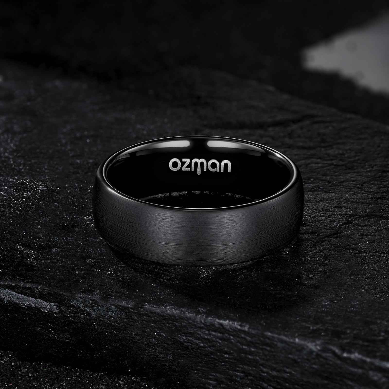 Men's 8 mm Classic Black Curved Tungsten Ring - Ozman