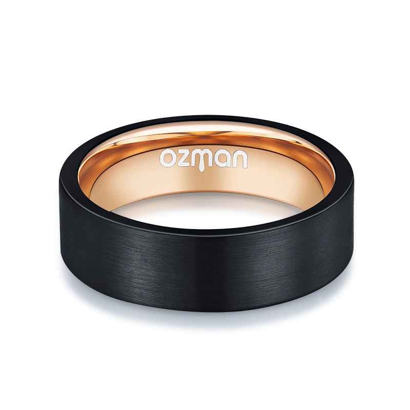 Men's Dark Night Rose Gold Inlay Tungsten Ring - Ozman