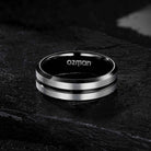 Men's 8 mm Black Grooved Beveled Tungsten Ring - Ozman