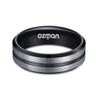 Men's 8 mm Black Grooved Beveled Tungsten Ring - Ozman