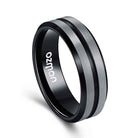 Men's 8 mm Black Grooved Beveled Tungsten Ring - Ozman