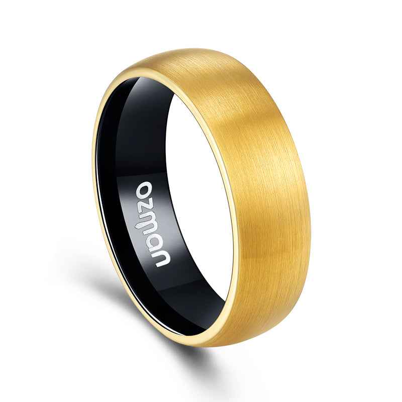 Men's 8 mm Classic 24K Gold Plated Curved Surface Tungsten Ring - Ozman