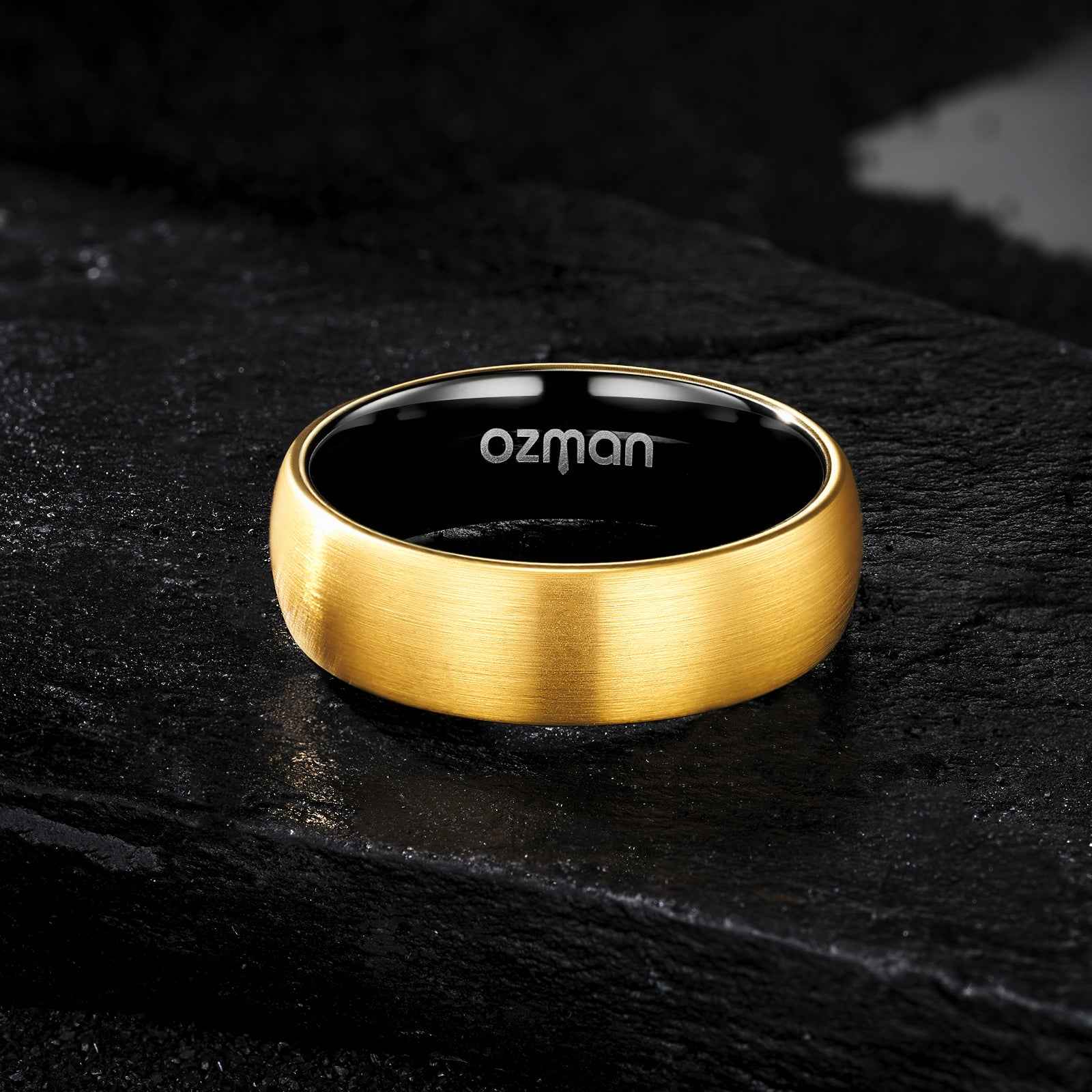 Men's 8 mm Classic 24K Gold Plated Curved Surface Tungsten Ring - Ozman