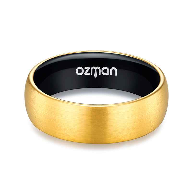 Men's 8 mm Classic 24K Gold Plated Curved Surface Tungsten Ring - Ozman