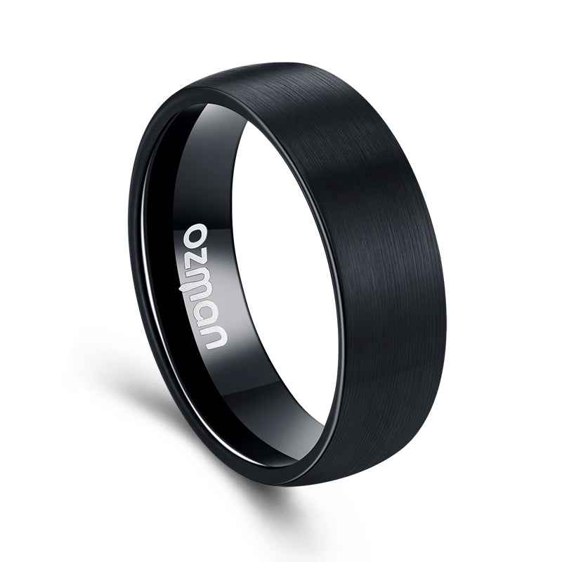 Men's 8 mm Classic Black Curved Tungsten Ring - Ozman