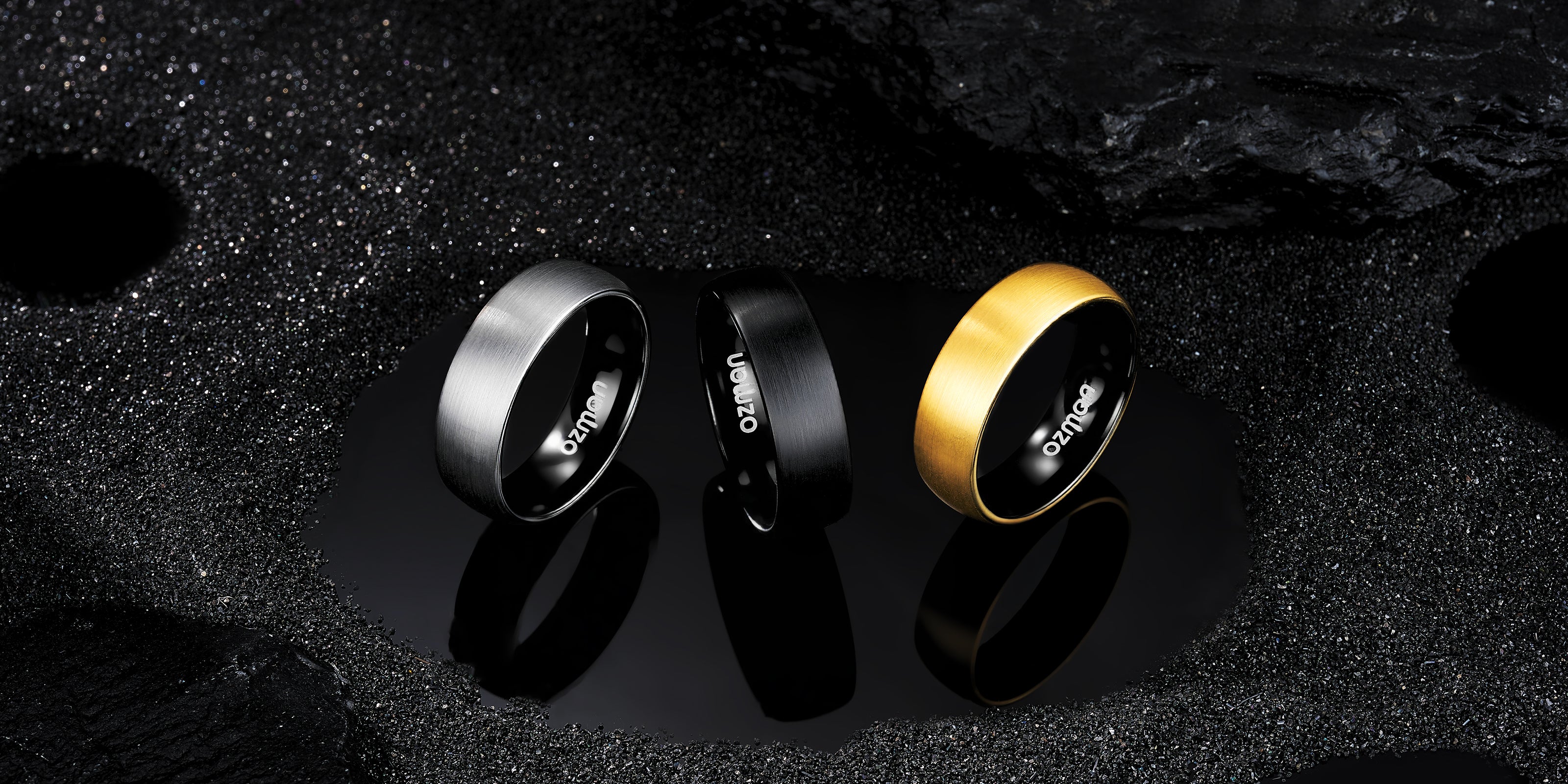 Men's 8 mm Classic Sliver ,Black &Sliver ten Ring