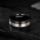 Men's 8 mm Silver Black Brushed Rose Gold Grooved Tungsten Ring - Ozman