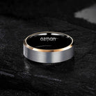 Men's 8 mm Silver Brushed Rose Gold Beveled Tungsten Ring - Ozman