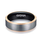 Men's 8 mm Silver Brushed Rose Gold Beveled Tungsten Ring - Ozman