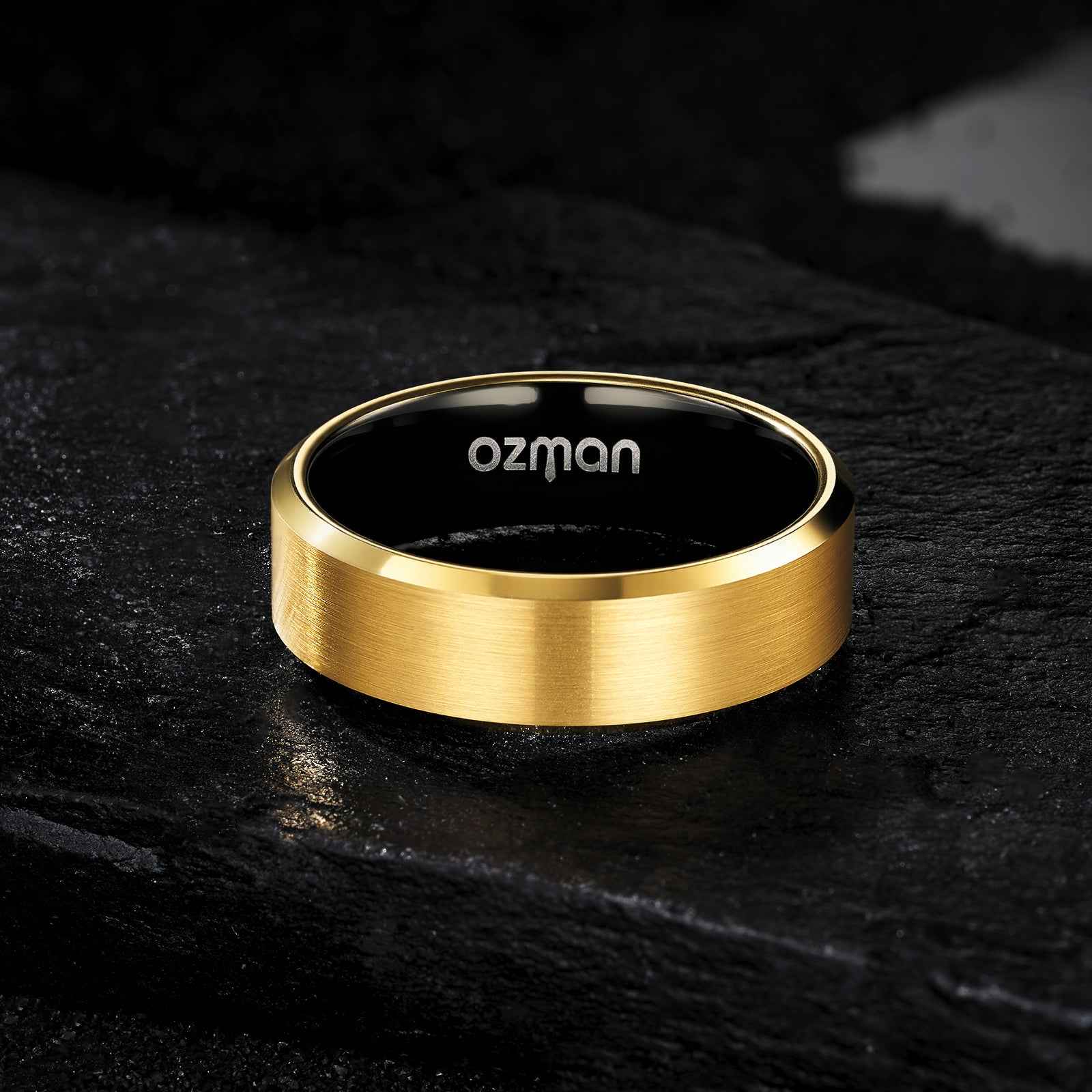 Men's 8 mm Classic 24K Gold Plated Beveled Tungsten Ring - Ozman