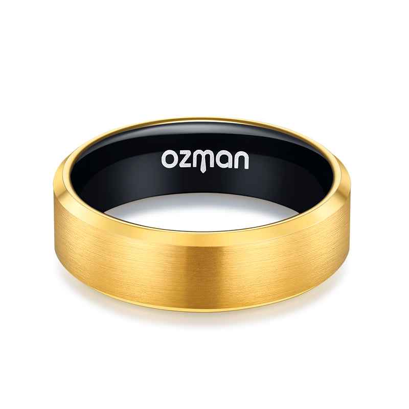 Men's 8 mm Classic 24K Gold Plated Beveled Tungsten Ring - Ozman