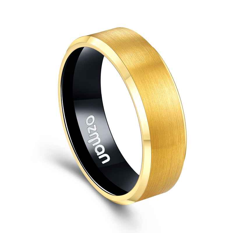 Men's 8 mm Classic 24K Gold Plated Beveled Tungsten Ring - Ozman