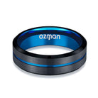 Men's Dark Night Mid Blue Grooved Tungsten Ring - Ozman