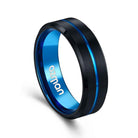Men's Dark Night Mid Blue Grooved Tungsten Ring - Ozman