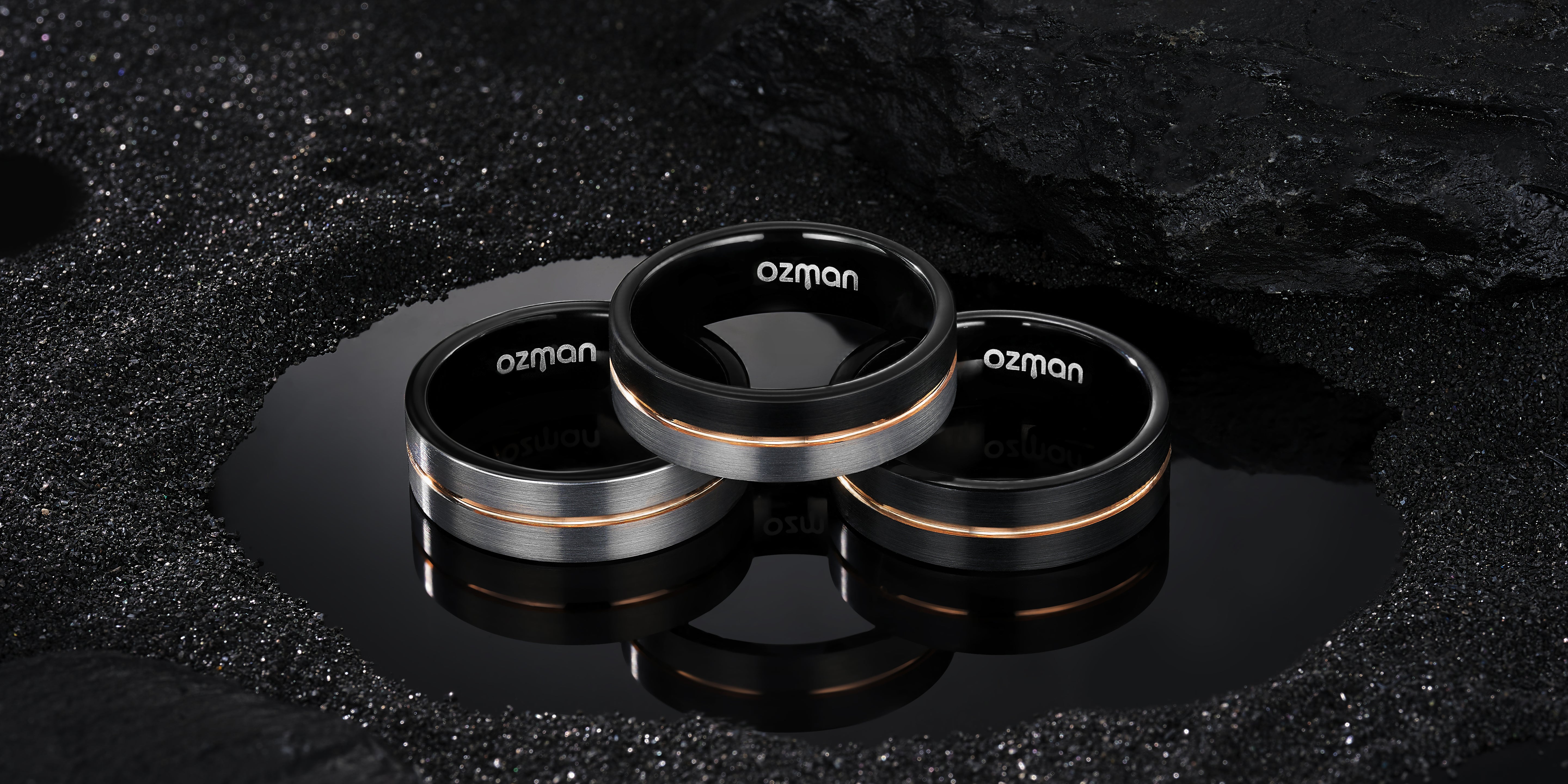 Men's Dark Night Mid Rose Gold Grooved Tungsten Ring