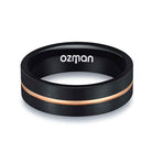 Men's Dark Night Mid Rose Gold Grooved Tungsten Ring - Ozman