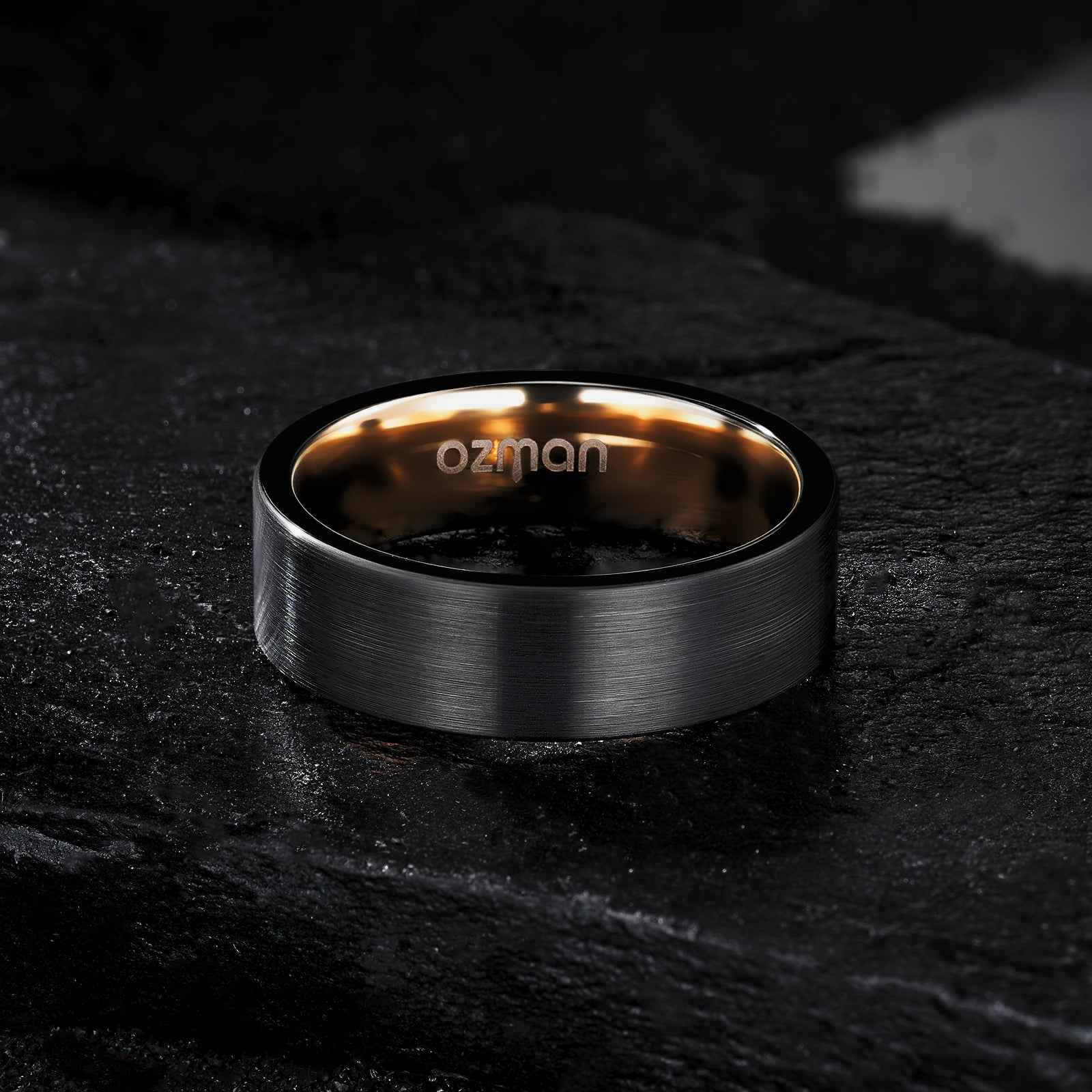 Men's Dark Night Rose Gold Inlay Tungsten Ring - Ozman