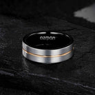 Men's Silver Brushed Black Inlay Rose Gold Grooved Tungsten Ring - Ozman
