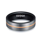 Men's Silver Brushed Black Inlay Rose Gold Grooved Tungsten Ring - Ozman