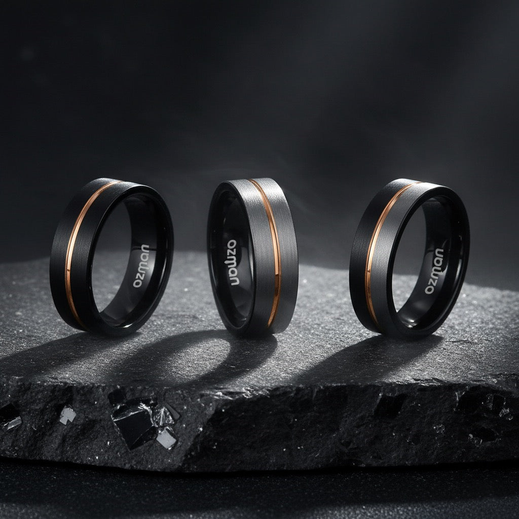 Ozman Black & Gold Accent Rings